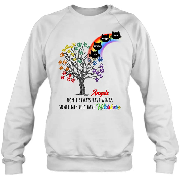 Personalized Cat Rainbow Bridge Memorial Shirt/Hoodie - Memorial Gift Idea For Cat Lover - Up to 4 Cats - Angels Don't Always Have Wings Sometimes They Have Whiskers