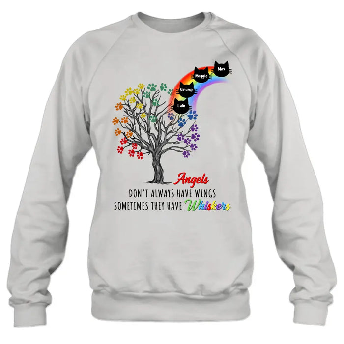 Personalized Cat Rainbow Bridge Memorial Shirt/Hoodie - Memorial Gift Idea For Cat Lover - Up to 4 Cats - Angels Don't Always Have Wings Sometimes They Have Whiskers