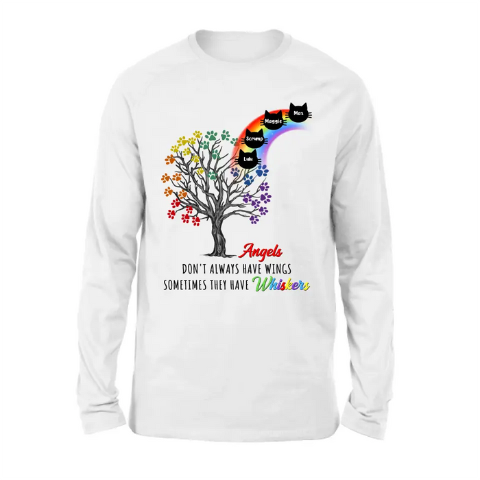Personalized Cat Rainbow Bridge Memorial Shirt/Hoodie - Memorial Gift Idea For Cat Lover - Up to 4 Cats - Angels Don't Always Have Wings Sometimes They Have Whiskers