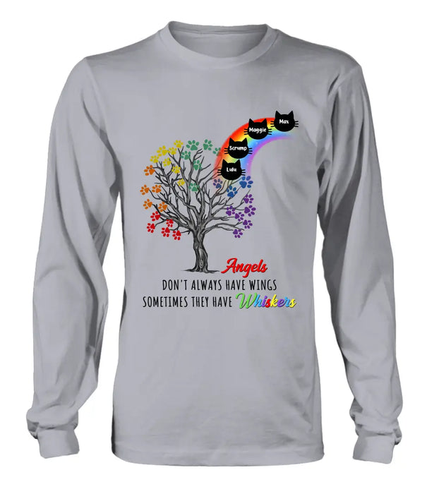 Personalized Cat Rainbow Bridge Memorial Shirt/Hoodie - Memorial Gift Idea For Cat Lover - Up to 4 Cats - Angels Don't Always Have Wings Sometimes They Have Whiskers