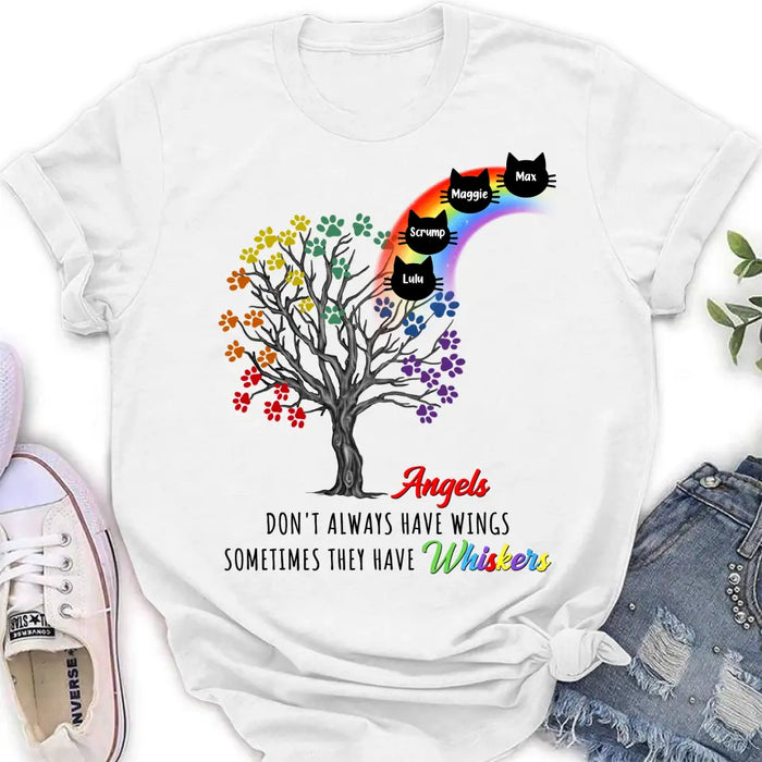 Personalized Cat Rainbow Bridge Memorial Shirt/Hoodie - Memorial Gift Idea For Cat Lover - Up to 4 Cats - Angels Don't Always Have Wings Sometimes They Have Whiskers