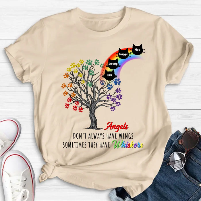Personalized Cat Rainbow Bridge Memorial Shirt/Hoodie - Memorial Gift Idea For Cat Lover - Up to 4 Cats - Angels Don't Always Have Wings Sometimes They Have Whiskers