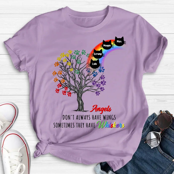 Personalized Cat Rainbow Bridge Memorial Shirt/Hoodie - Memorial Gift Idea For Cat Lover - Up to 4 Cats - Angels Don't Always Have Wings Sometimes They Have Whiskers