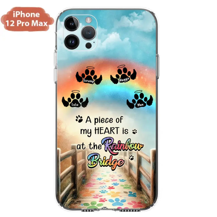 Custom Personalized Rainbow Bridge Memorial Phone Case - Memorial Gift Idea For Dog Lover - Upto 4 Dogs - A Piece Of My Heart Is At The Rainbow Bridge - Case For iPhone/Samsung