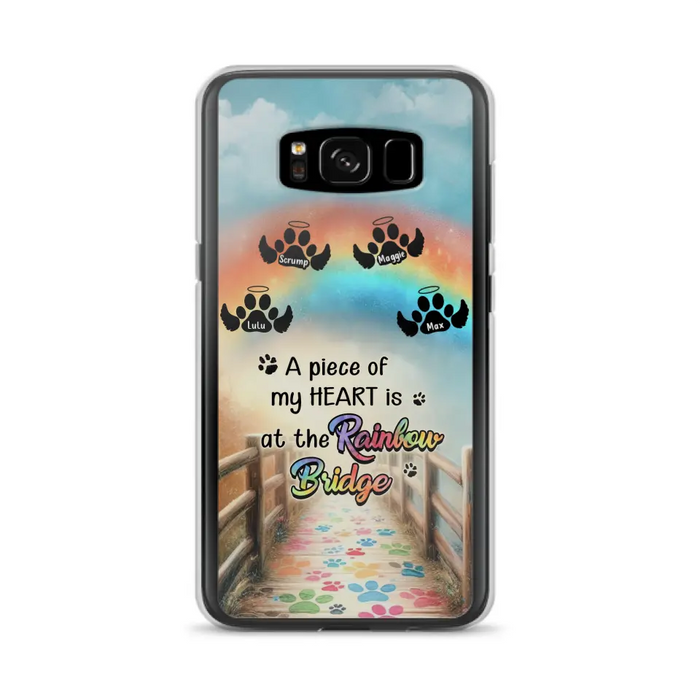 Custom Personalized Rainbow Bridge Memorial Phone Case - Memorial Gift Idea For Dog Lover - Upto 4 Dogs - A Piece Of My Heart Is At The Rainbow Bridge - Case For iPhone/Samsung