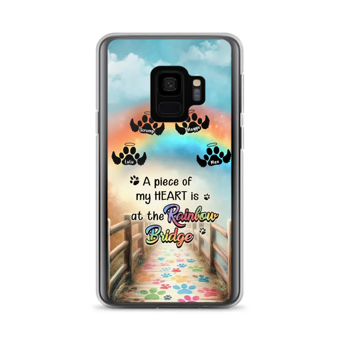 Custom Personalized Rainbow Bridge Memorial Phone Case - Memorial Gift Idea For Dog Lover - Upto 4 Dogs - A Piece Of My Heart Is At The Rainbow Bridge - Case For iPhone/Samsung