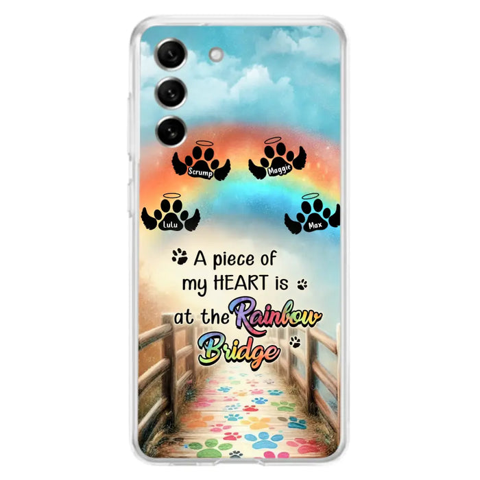 Custom Personalized Rainbow Bridge Memorial Phone Case - Memorial Gift Idea For Dog Lover - Upto 4 Dogs - A Piece Of My Heart Is At The Rainbow Bridge - Case For iPhone/Samsung