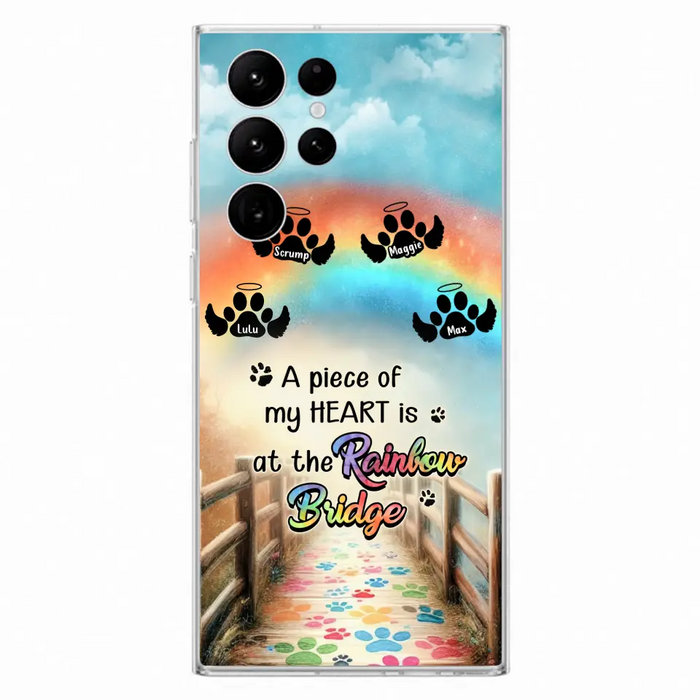 Custom Personalized Rainbow Bridge Memorial Phone Case - Memorial Gift Idea For Dog Lover - Upto 4 Dogs - A Piece Of My Heart Is At The Rainbow Bridge - Case For iPhone/Samsung