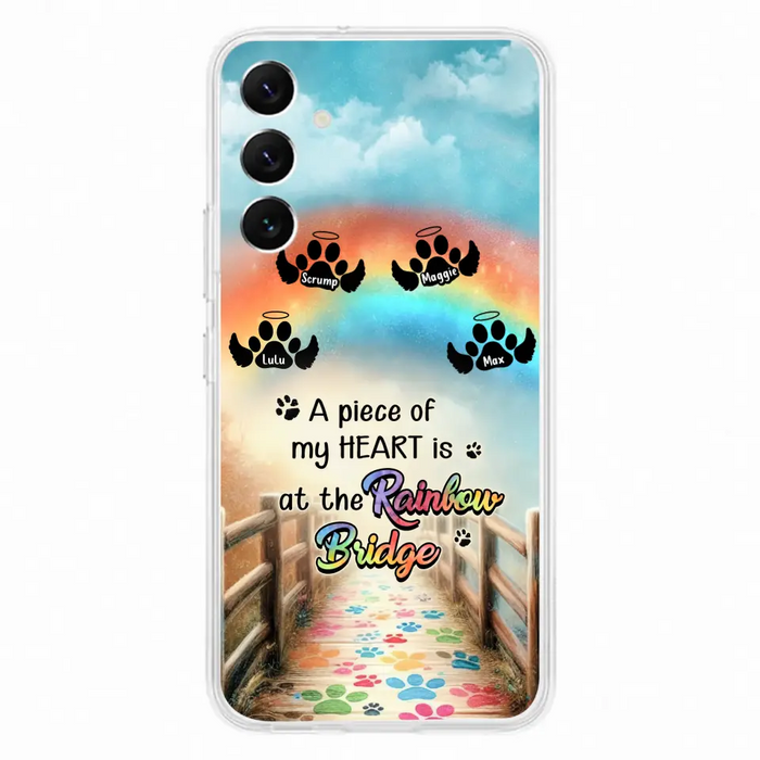 Custom Personalized Rainbow Bridge Memorial Phone Case - Memorial Gift Idea For Dog Lover - Upto 4 Dogs - A Piece Of My Heart Is At The Rainbow Bridge - Case For iPhone/Samsung