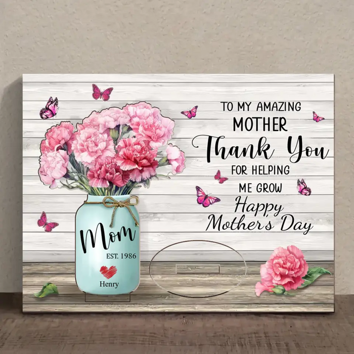 Custom Personalized Carnations Wooden Mother's Card - Upto 4 Kids - Mother's Day Gift Idea For Mom - Thank You For Helping Me Grow