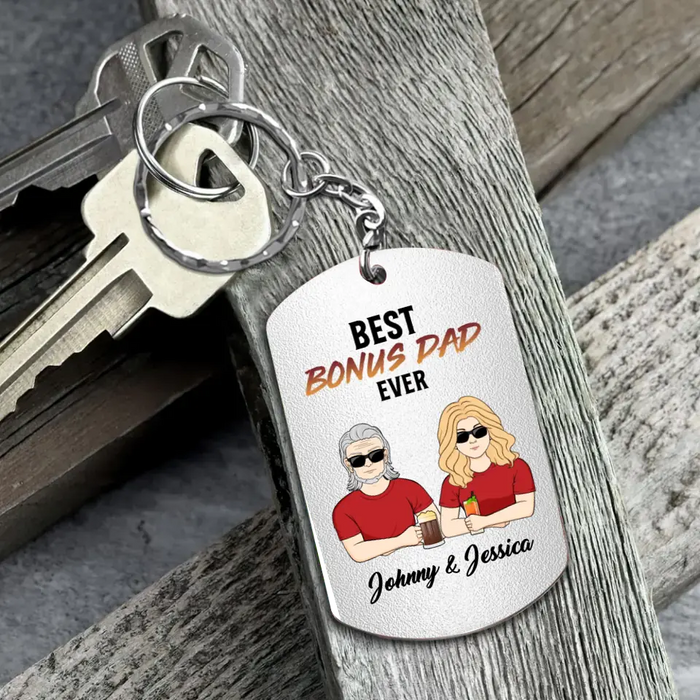 Custom Personalized Bonus Dad Aluminum Keychain - Gift Idea For Dad/Father's Day - Look At You Landing My Mom And Getting Me As A Bonus Love