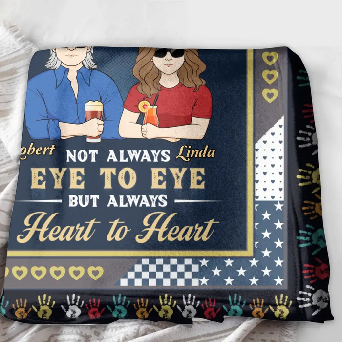 Custom Personalized Dad Quilt/Fleece Throw Blanket - Gift Idea For Father's Day - Papa And Daughter Not Always Eye To Eye But Always Heart To Heart