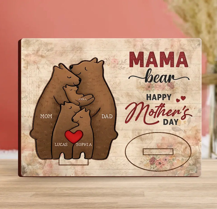 Custom Personalized Mama Bear Wooden Mother's Card - Upto 4 Kids - Mother's Day Gift Idea For Mom/ Wife - Happy Mother's Day