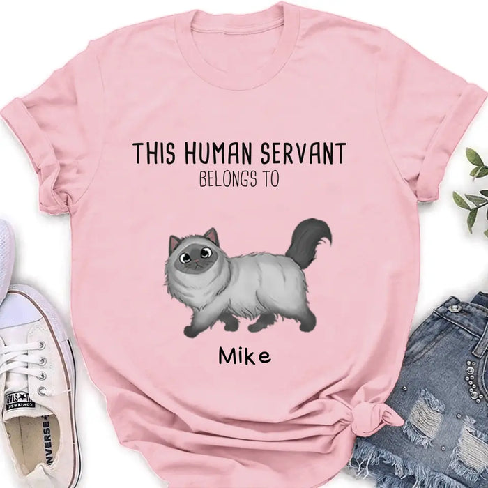 Custom Personalized Cats Mom/Dad T-shirt/ Hoodie - Gift Idea For Cat Lover/Mother's Day/Father's Day - Upto 7 Cats - This Human Servant Belongs To