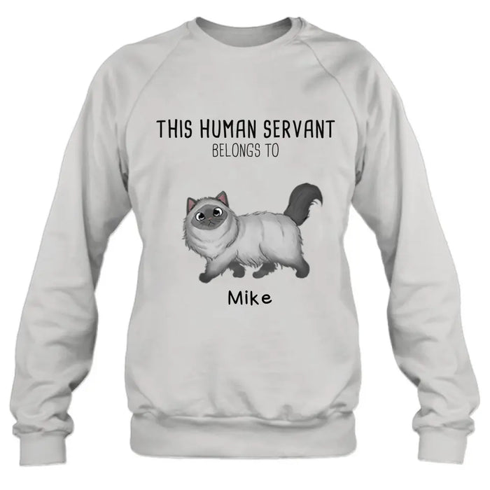 Custom Personalized Cats Mom/Dad T-shirt/ Hoodie - Gift Idea For Cat Lover/Mother's Day/Father's Day - Upto 7 Cats - This Human Servant Belongs To