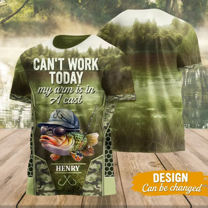 Custom Personalized Fishing T-Shirt - Funny Gift Idea For Fishing Lover - Can't Work Today My Arm Is In A Cast