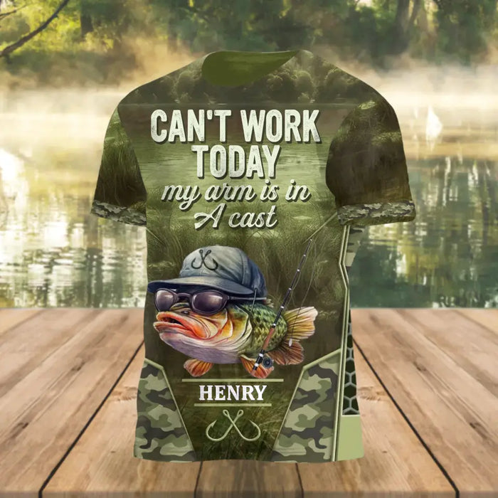 Custom Personalized Fishing T-Shirt - Funny Gift Idea For Fishing Lover - Can't Work Today My Arm Is In A Cast