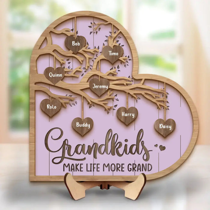 Custom Personalized Grandma 2 Layered Wooden Art - Upto 10 Grandkids - Mother's Day Gift Idea for Grandma - Grandkid Makes Life More Grand