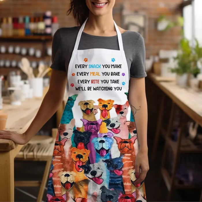 Personalized Kitchen Fashion Home Pocketless Apron - Gift Idea For Cooking Lover/Pet Lovers/Mother's Day - We'll Be Watching You