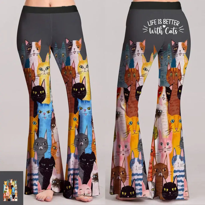 Cats All-Over Print Women's Skinny Flare Pants - Mother's Day/ Birthday Gifts For Cat Lover - Life Is Better With Cats