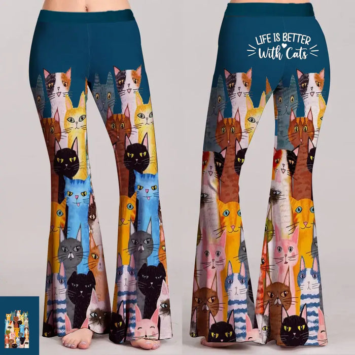 Cats All-Over Print Women's Skinny Flare Pants - Mother's Day/ Birthday Gifts For Cat Lover - Life Is Better With Cats