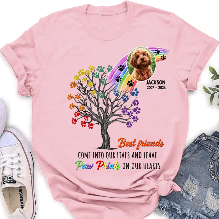 Custom Personalized Memorial Dog Shirt/ Hoodie - Memorial Gift Idea For Dog Lovers - Upload Photo - Best Friends Come Into Our Lives And Leave Paw Prints On Our Hearts