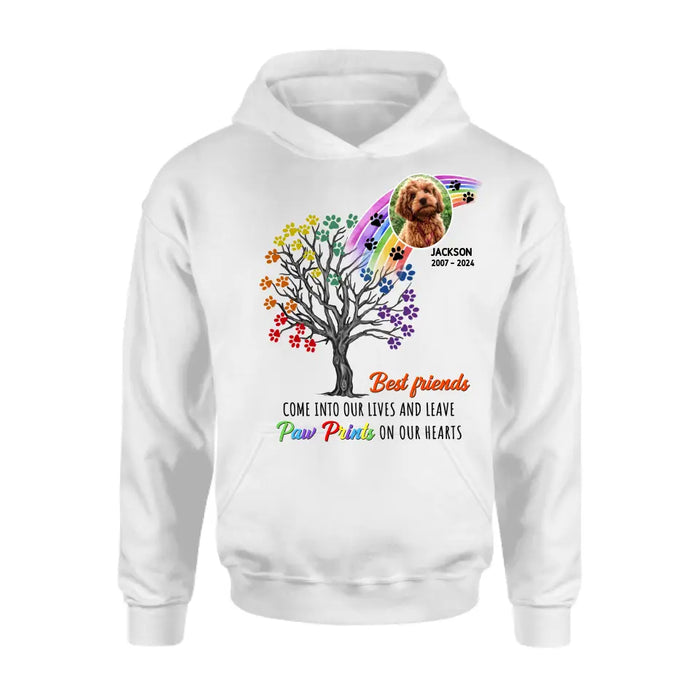 Custom Personalized Memorial Dog Shirt/ Hoodie - Memorial Gift Idea For Dog Lovers - Upload Photo - Best Friends Come Into Our Lives And Leave Paw Prints On Our Hearts