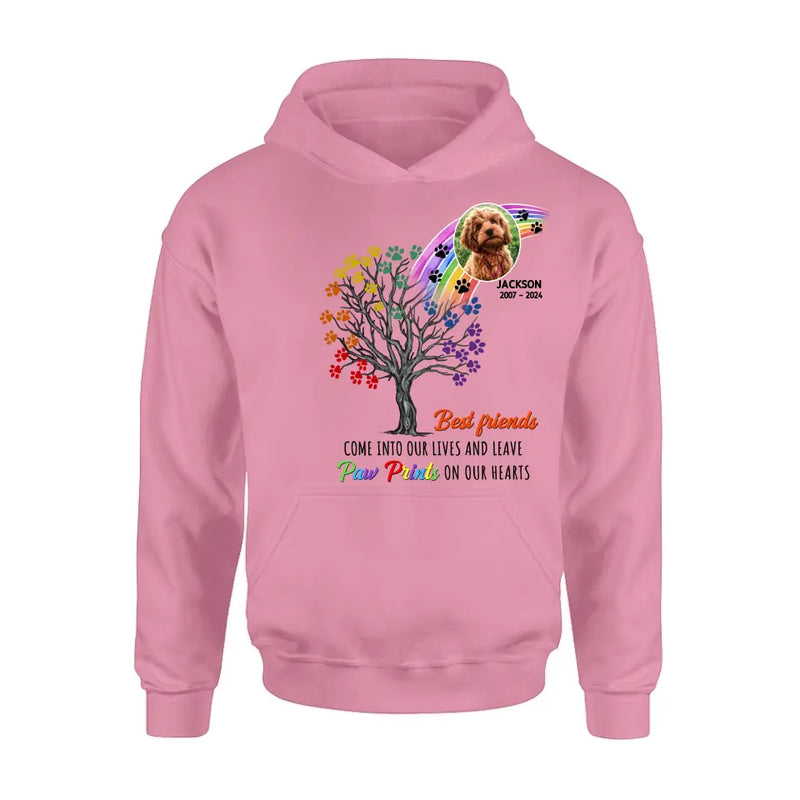 Personalized Memorial Dog Shirt/Hoodie - Memorial Gift Idea For Dog Lovers - Upload Photo - Best Friends Come Into Our Lives And Leave Paw Prints On Our Hearts