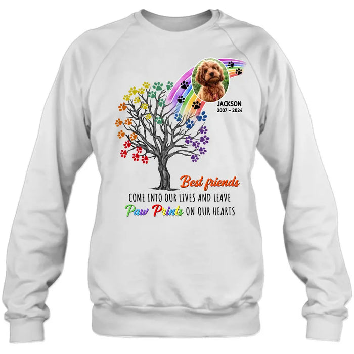 Custom Personalized Memorial Dog Shirt/ Hoodie - Memorial Gift Idea For Dog Lovers - Upload Photo - Best Friends Come Into Our Lives And Leave Paw Prints On Our Hearts