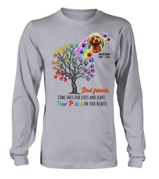 Custom Personalized Memorial Dog Shirt/ Hoodie - Memorial Gift Idea For Dog Lovers - Upload Photo - Best Friends Come Into Our Lives And Leave Paw Prints On Our Hearts