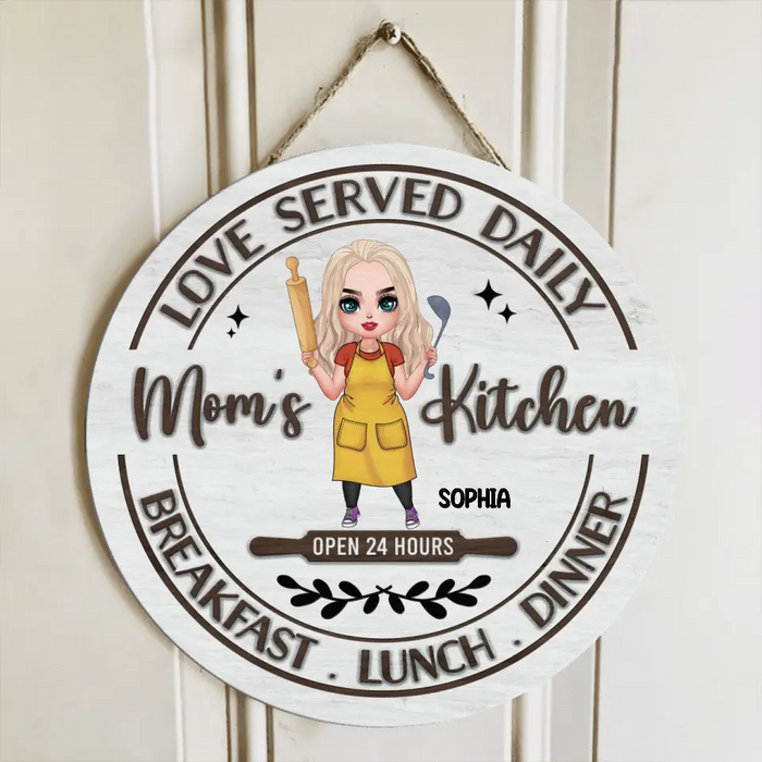 Custom Personalized Mom's Kitchen Circle Wooden Sign - Mother's Day Gift Idea For Grandma/ Mother - Love Served Daily