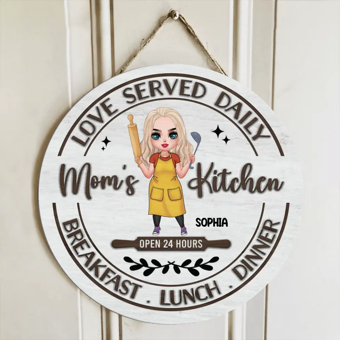 Personalized Mom's Kitchen Circle Wooden Sign - Mother's Day Gift Idea For Grandma/Mother - Love Served Daily