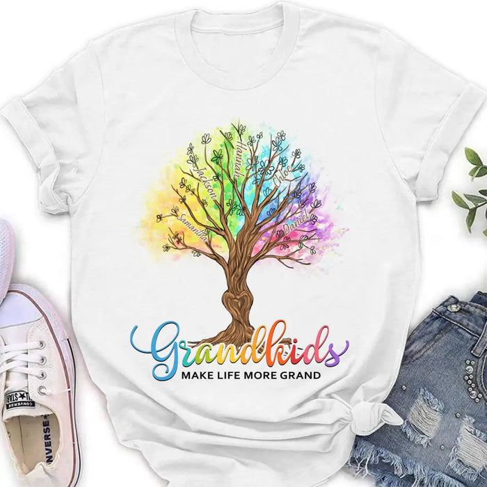 Personalized Grandkids T-shirt - Up to 10 Kids - Gift Idea For Grandma/Mother's Day Gift - Grandkids Make Life More Grand