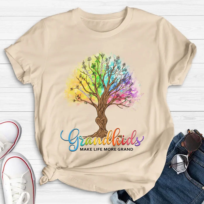 Personalized Grandkids T-shirt - Up to 10 Kids - Gift Idea For Grandma/Mother's Day Gift - Grandkids Make Life More Grand
