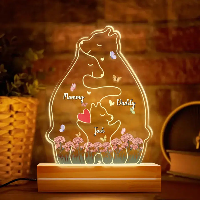 Custom Personalized Bear Family Acrylic Night Light - Upto 5 People - Mother's Day/Father's Day Gift Idea for Family/Dad/Mom