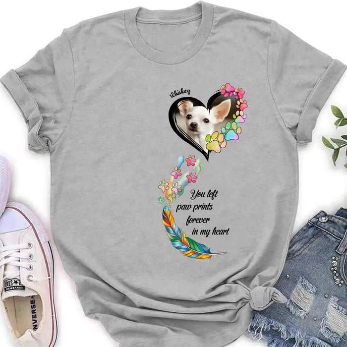 Custom Personalized Memorial Paw Prints Shirt/ Hoodie - Upload Photo - Memorial Gift Idea For Pet Lover - You Left Paw Prints Forever In My Heart