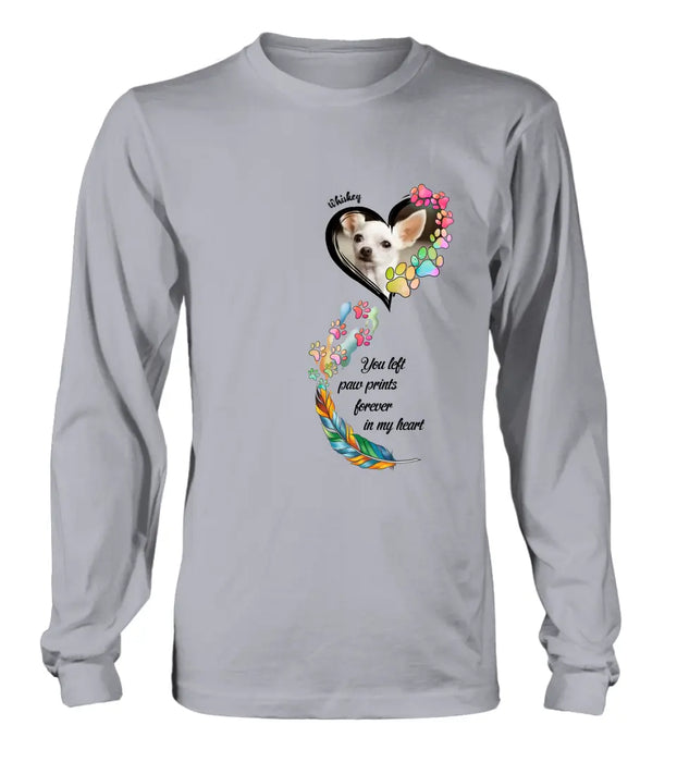 Custom Personalized Memorial Paw Prints Shirt/ Hoodie - Upload Photo - Memorial Gift Idea For Pet Lover - You Left Paw Prints Forever In My Heart