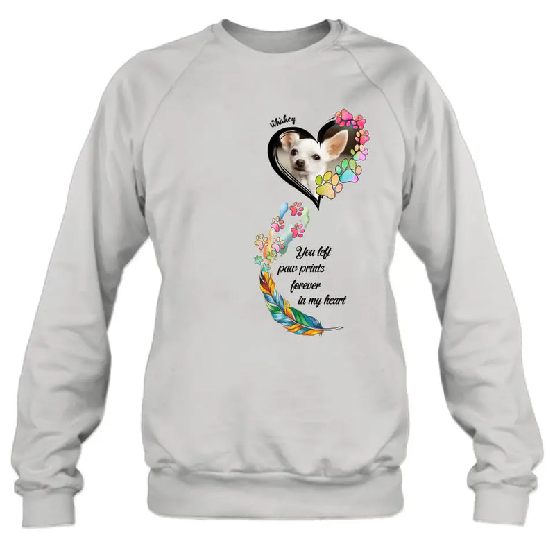 Personalized Memorial Paw Prints Shirt/Hoodie - Upload Photo - Memorial Gift Idea For Pet Lover - You Left Paw Prints Forever In My Heart