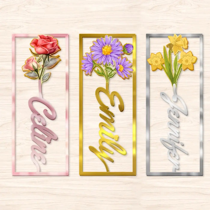 Personalized Birth Flower Name Bookmark - Gifts for Kids/Book Lovers/Reader