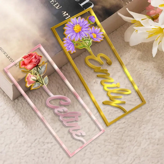 Personalized Birth Flower Name Bookmark - Gifts for Kids/Book Lovers/Reader