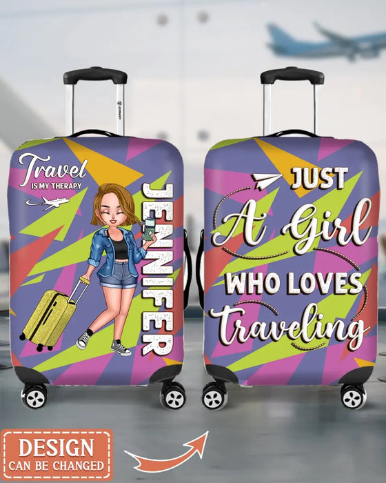 Personalized Traveling Girl Luggage Cover - Gift For Girl/Traveling Lovers - Just A Girl Who Loves Traveling
