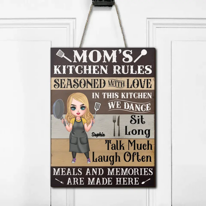 Custom Personalized Kitchen Wooden Sign - Gift Idea For Mom/ Mother's Day - Mom's Kitchen Rules Meals And Memories Are Made Here