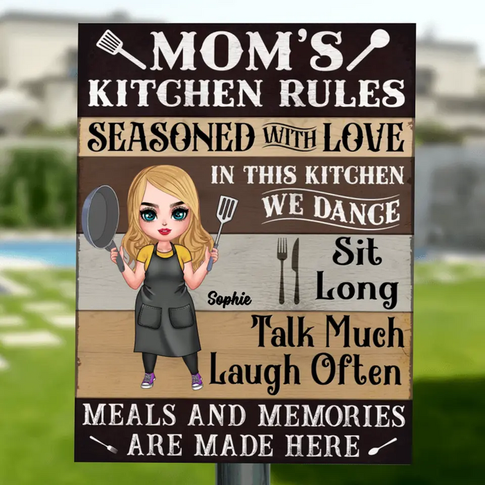 Custom Personalized Kitchen Metal Sign - Gift Idea For Mom/ Mother's Day - Mom's Kitchen Rules Meals And Memories Are Made Here