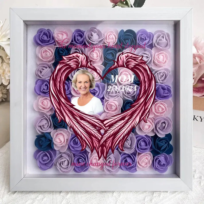 Custom Personalized Memorial Flower Shadow Box - Memorial Gift Idea for Mother's Day - Upload Photo - The Moment Your Heart Stopped Mine Changed Forever