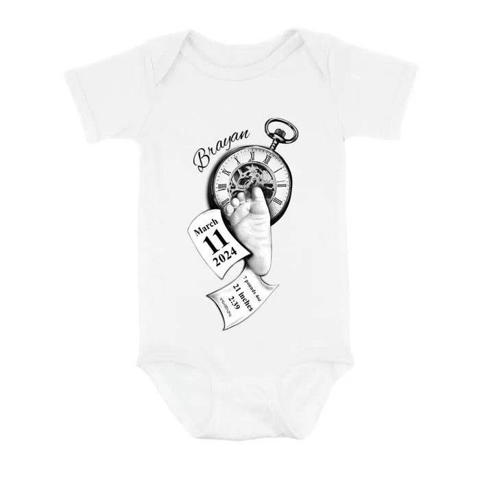 Custom Personalized Clock Feet Infant Jumpsuit Baby Onesie - Gift Idea For Baby