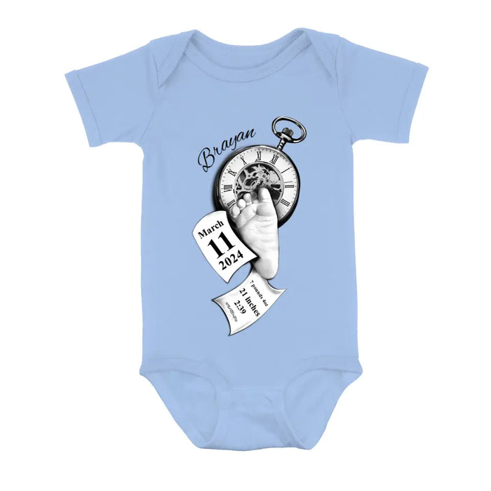 Custom Personalized Clock Feet Infant Jumpsuit Baby Onesie - Gift Idea For Baby