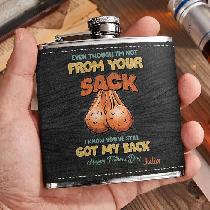 Custom Personalized Step Dad Leather Flask - Father's Day Gift Idea For Dad - I Know You've Still Got My Back