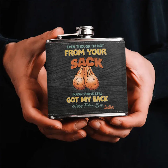 Custom Personalized Step Dad Leather Flask - Father's Day Gift Idea For Dad - I Know You've Still Got My Back