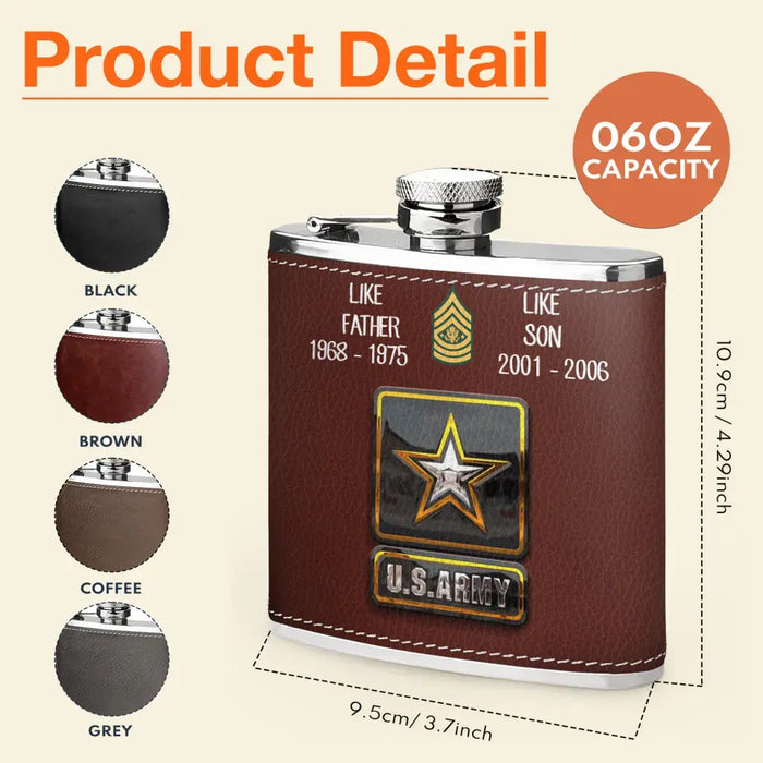 Custom Personalized Veteran Leather Flask - Father's Day Gift Idea For Dad - Like Father Like Son