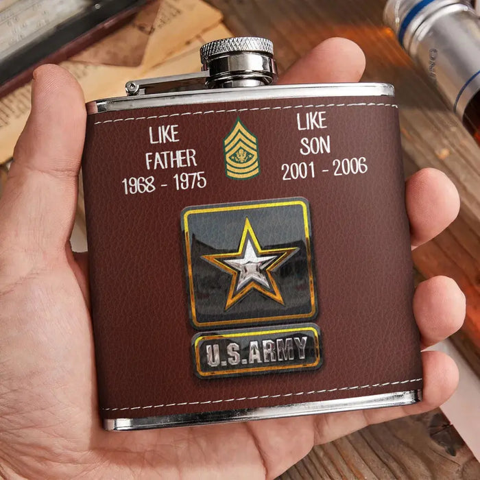 Custom Personalized Veteran Leather Flask - Father's Day Gift Idea For Dad - Like Father Like Son